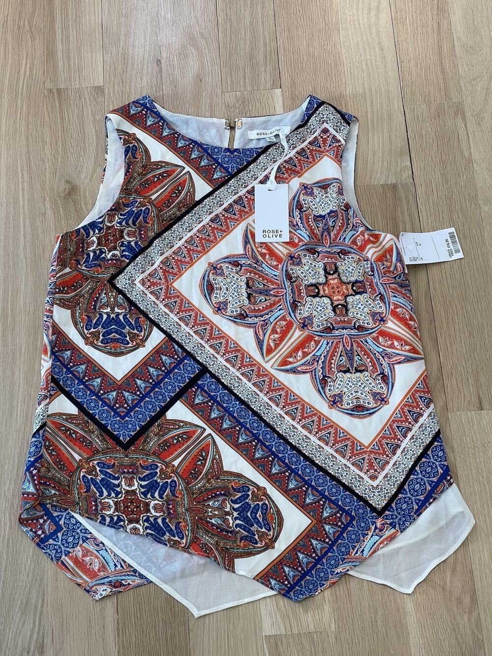 ROSE+OLIVE Blouse Women Small Multicolor Tunic Paisley Chiffon Lined S/EUR 34